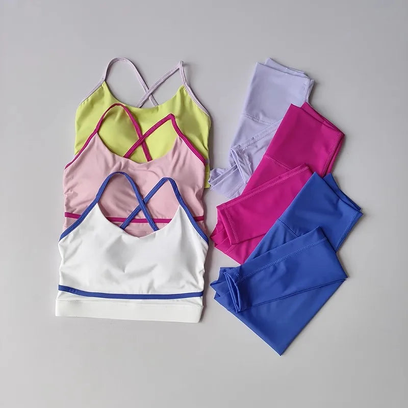 Womens 2 Piece Yoga Set High Waist Leggings Bra Activewear
