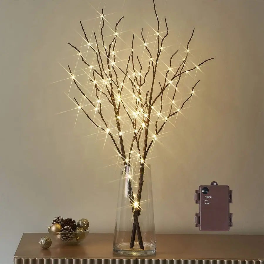 Lighted Brown Branches 32IN 100 LED with Timer Battery Operated, Artificial Tree Branch with Warm,Willow Branch Lights for Home