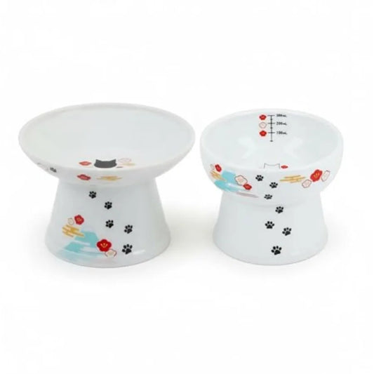 Raised Cat Food And Water Bowl Ceramic Elevated Design