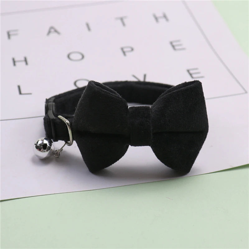 Cat Bow Bell Collar Adjustable Velvet Pet Accessory For Cats
