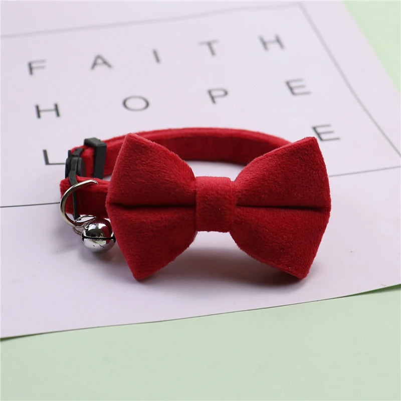 Cat Bow Bell Collar Adjustable Velvet Pet Accessory For Cats