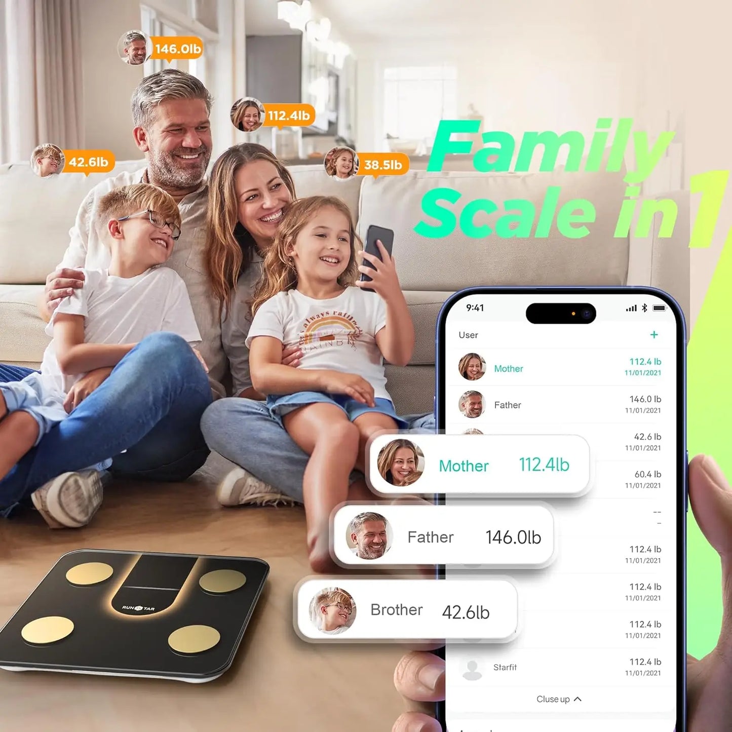 Smart Scale with 8-in-1 VA Display, High Precision Bathroom Digital Scale for Body Weight Heart Rate BMI Body Fat Sync APP