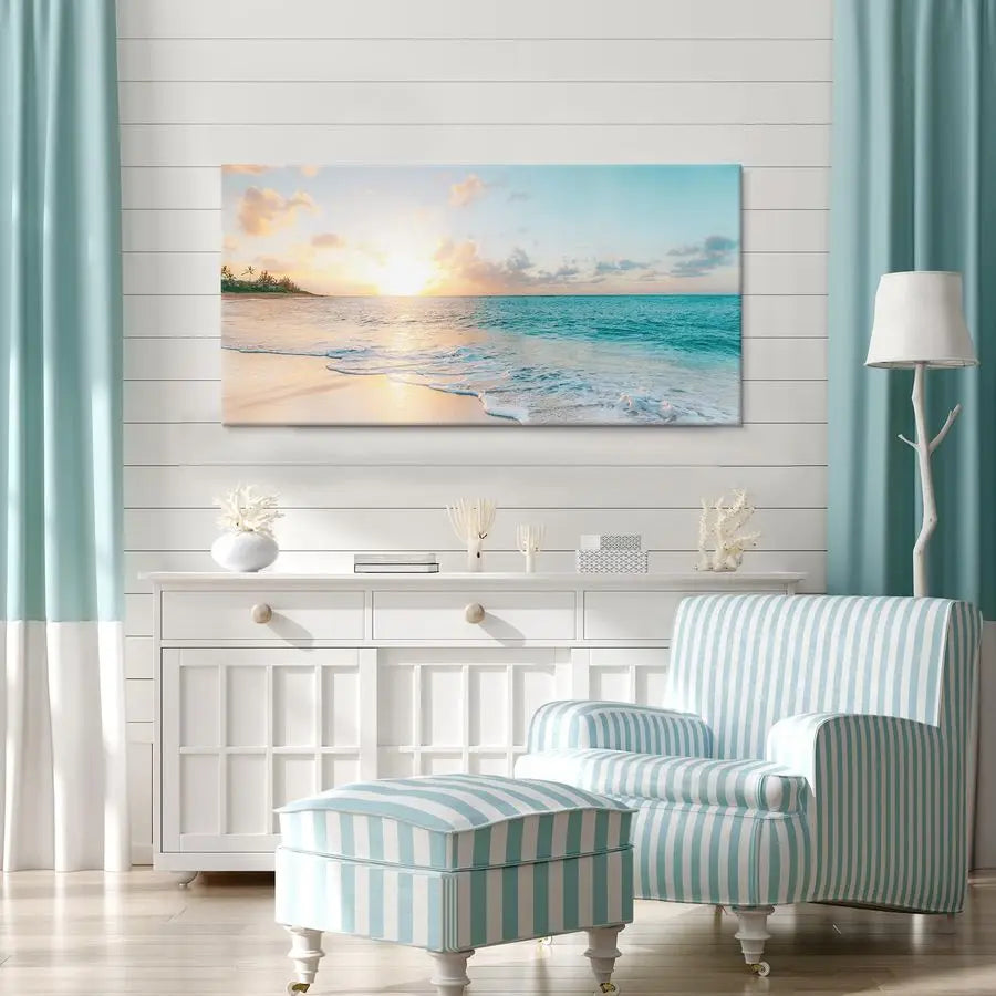 Ocean Beach Sunset Canvas Wall Art Seascape Framed Artwork
