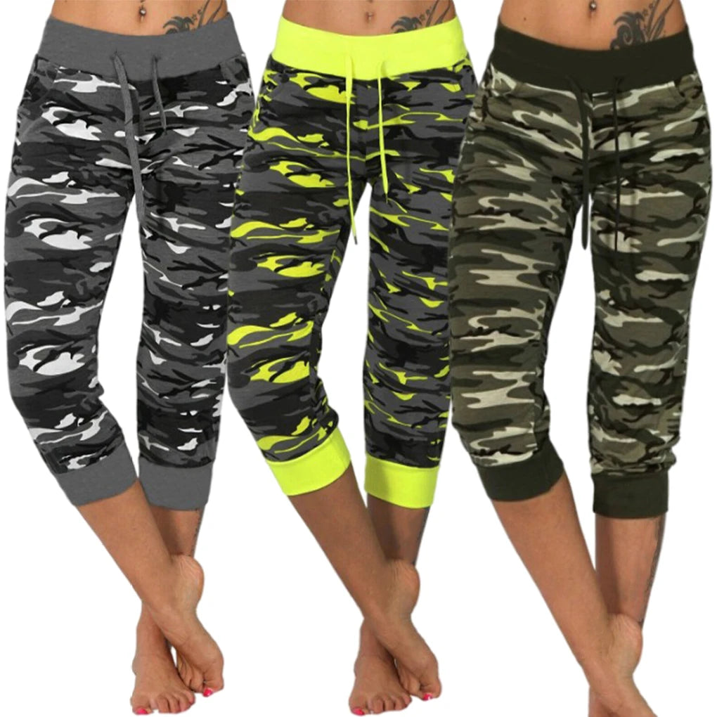 Camouflage Women Yoga Pants Cotton Blend Breathable Adjustable Waist