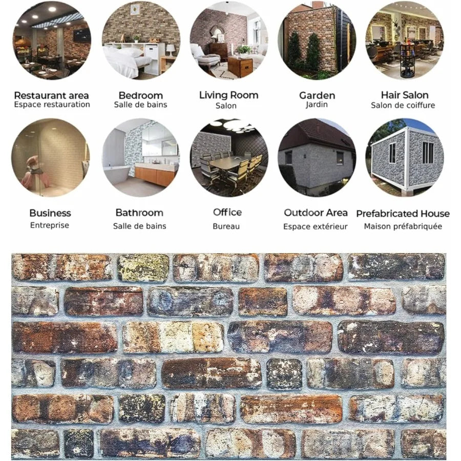 3D Wall Panels Faux Brick - Multicolored Stone Look Cladding with Styrofoam Facing for Living Room Kitchen Bathroom Balcony Bed
