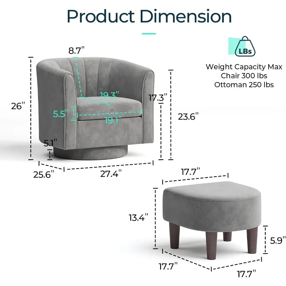 Velvet Modern Swivel Accent Chair With Ottoman Set