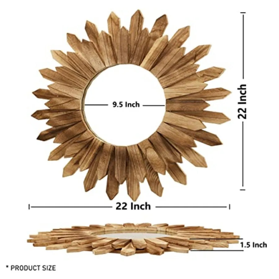 Boho Wall Sunburst Mirror 2 Pack Rustic Wood Decor