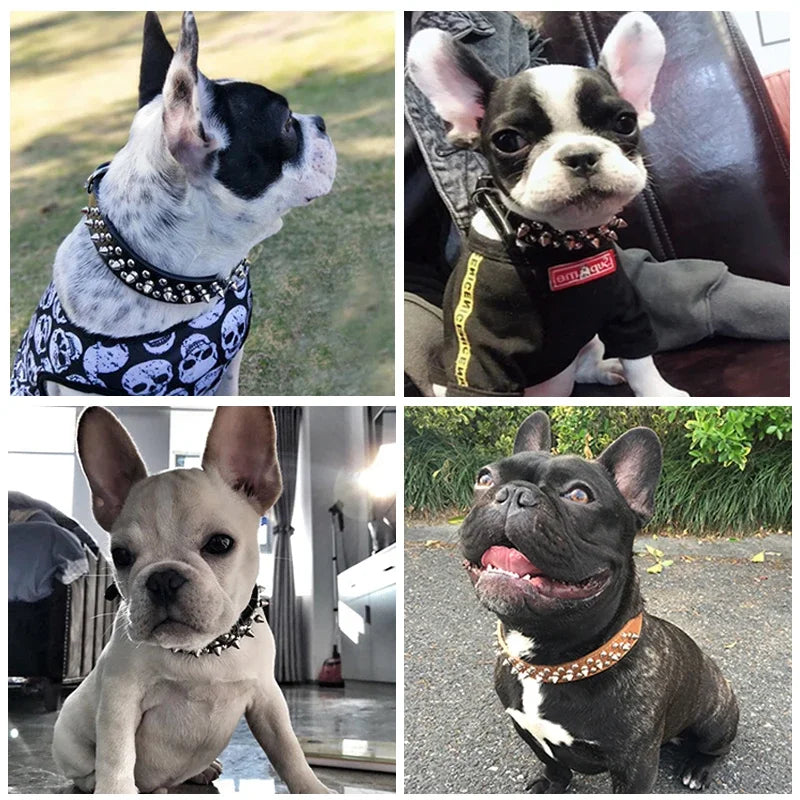 Adjustable Leather Pet Dog Collar Neck Strap Supplies PU Leather Punk Rivet Spiked Dog Collar Pet Collars for Small Dog Cat