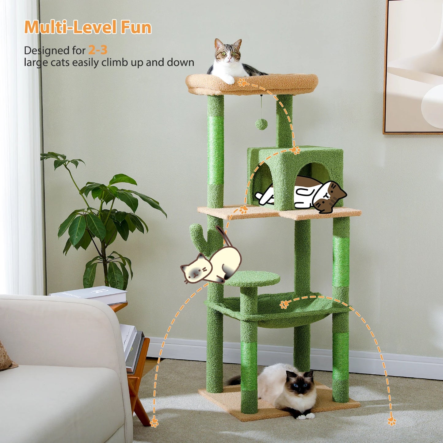 PAWZ Road Cactus Cat Tree Tower for Large Indoor Cats