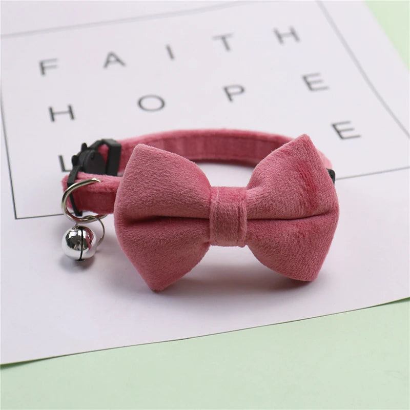 Cat Bow Bell Collar Adjustable Velvet Pet Accessory For Cats