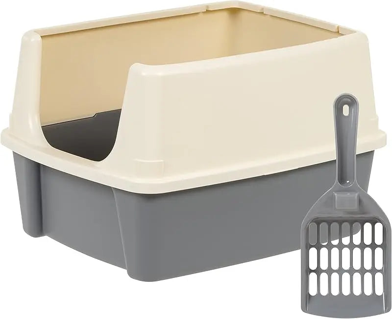 Cat Litter Box With High Sides Open Top And Scoop