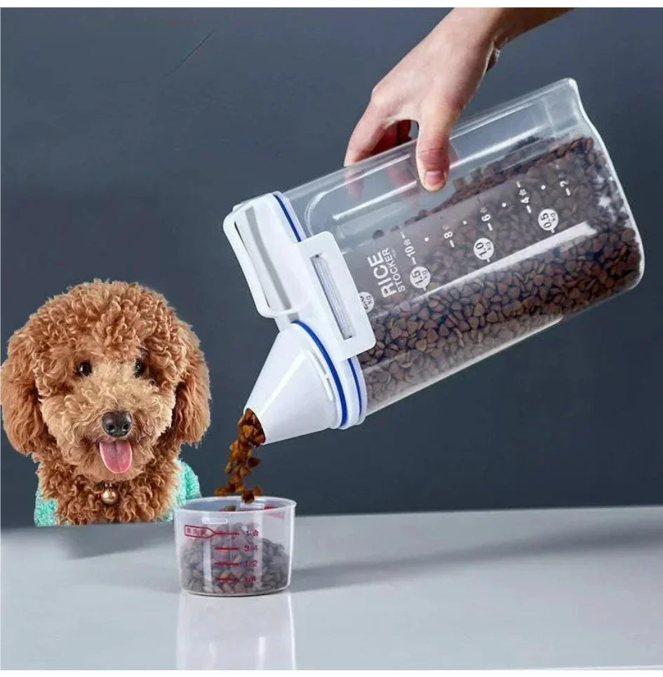 MoistureProof Plastic Dog Cat Food Storage Jar With Measuring Cup