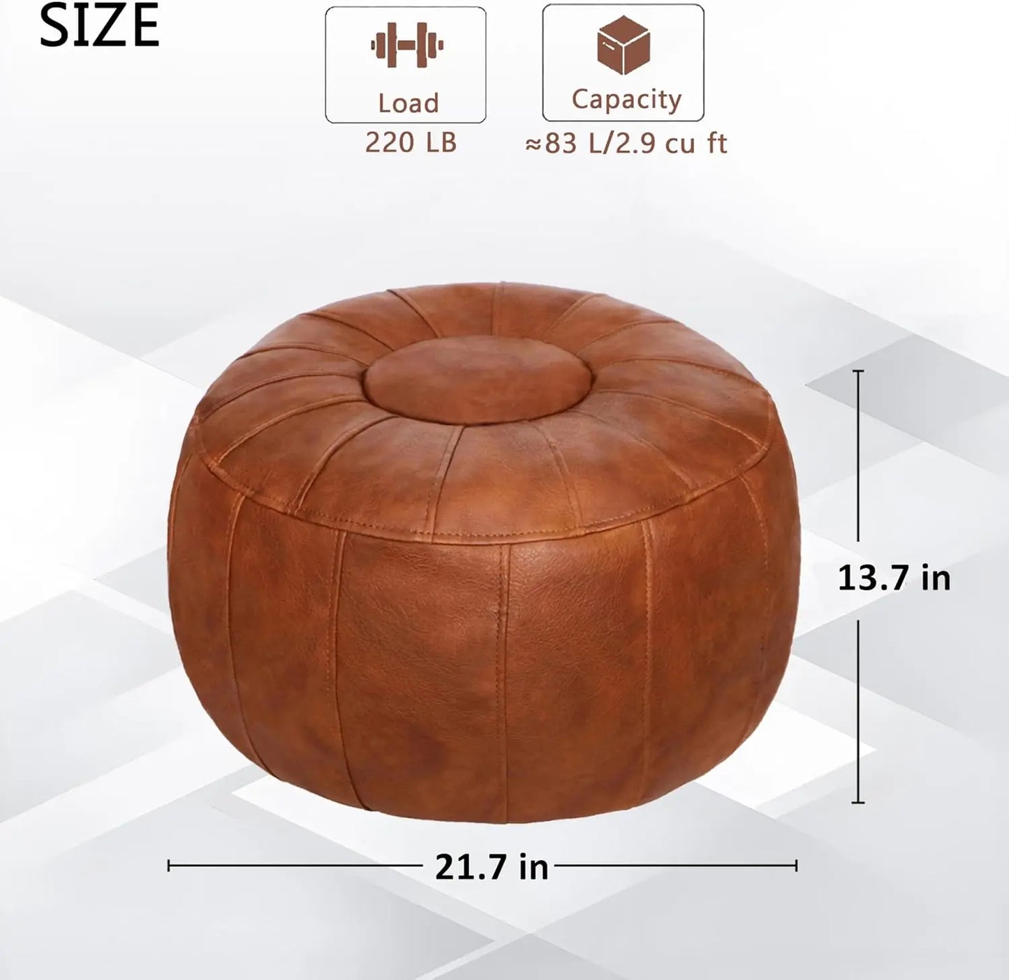 Unstuffed Moroccan Storage Pouf Foot Stool Ottoman Seat Handmade Faux Leather Bean Bag Floor Chair Foot Rest for Living Room