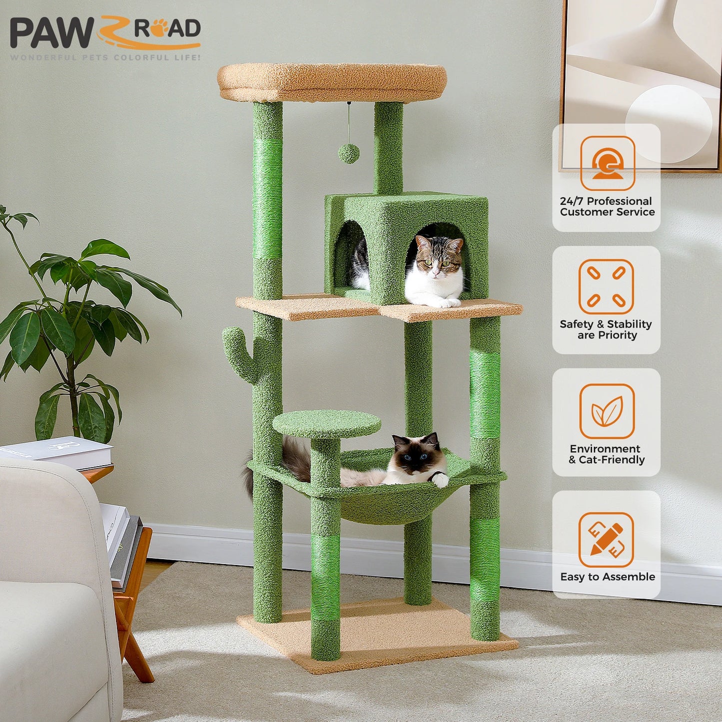 PAWZ Road Cactus Cat Tree Tower for Large Indoor Cats