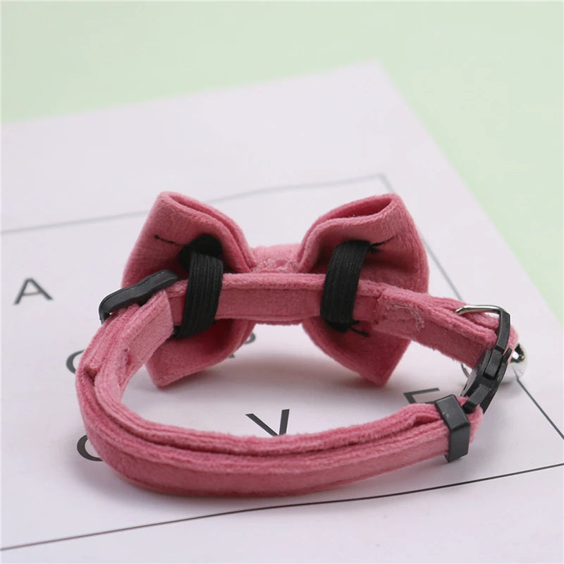 Cat Bow Bell Collar Adjustable Velvet Pet Accessory For Cats