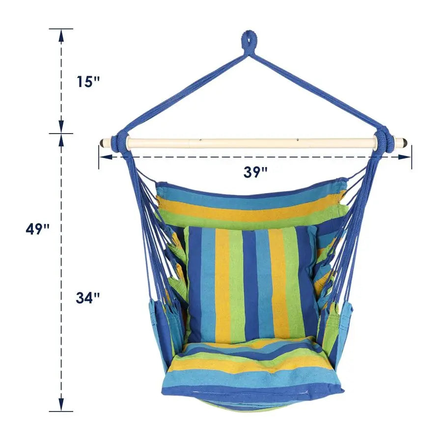 Hammock Chair Hanging Rope Swing Max 500 Lbs 2 Cushions Included Steel Spreader Bar with AntiSlip Rings for Any Indoor or Outdoo