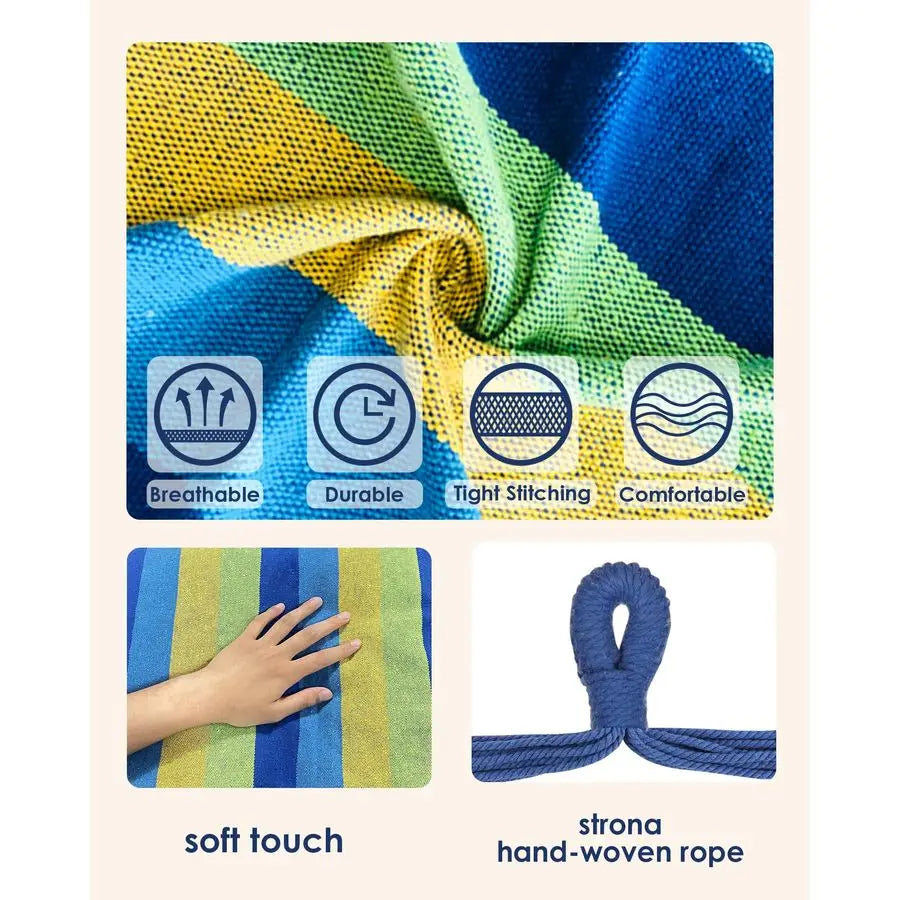 Hammock Chair Hanging Rope Swing Max 500 Lbs 2 Cushions Included Steel Spreader Bar with AntiSlip Rings for Any Indoor or Outdoo