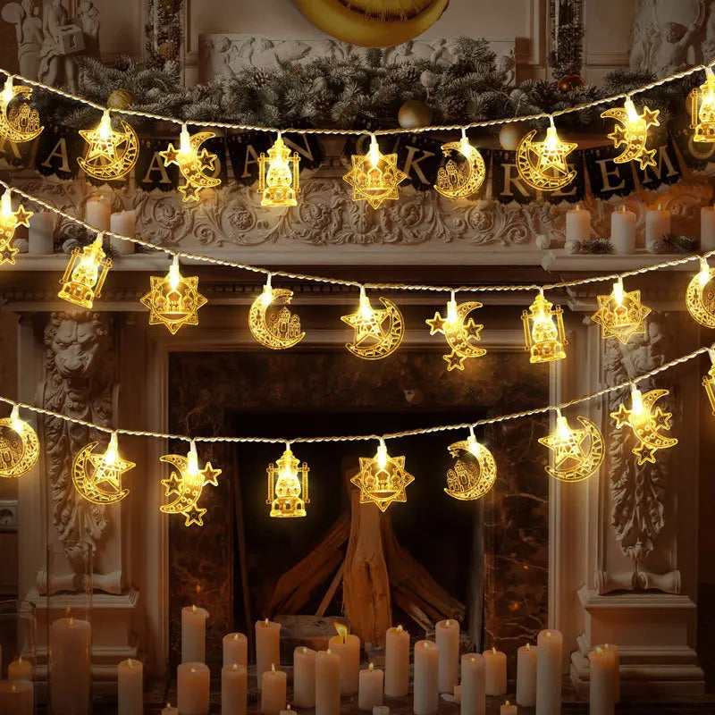 NONECN Eid Mubarak LED Moon Star Castle Lantern String Lights