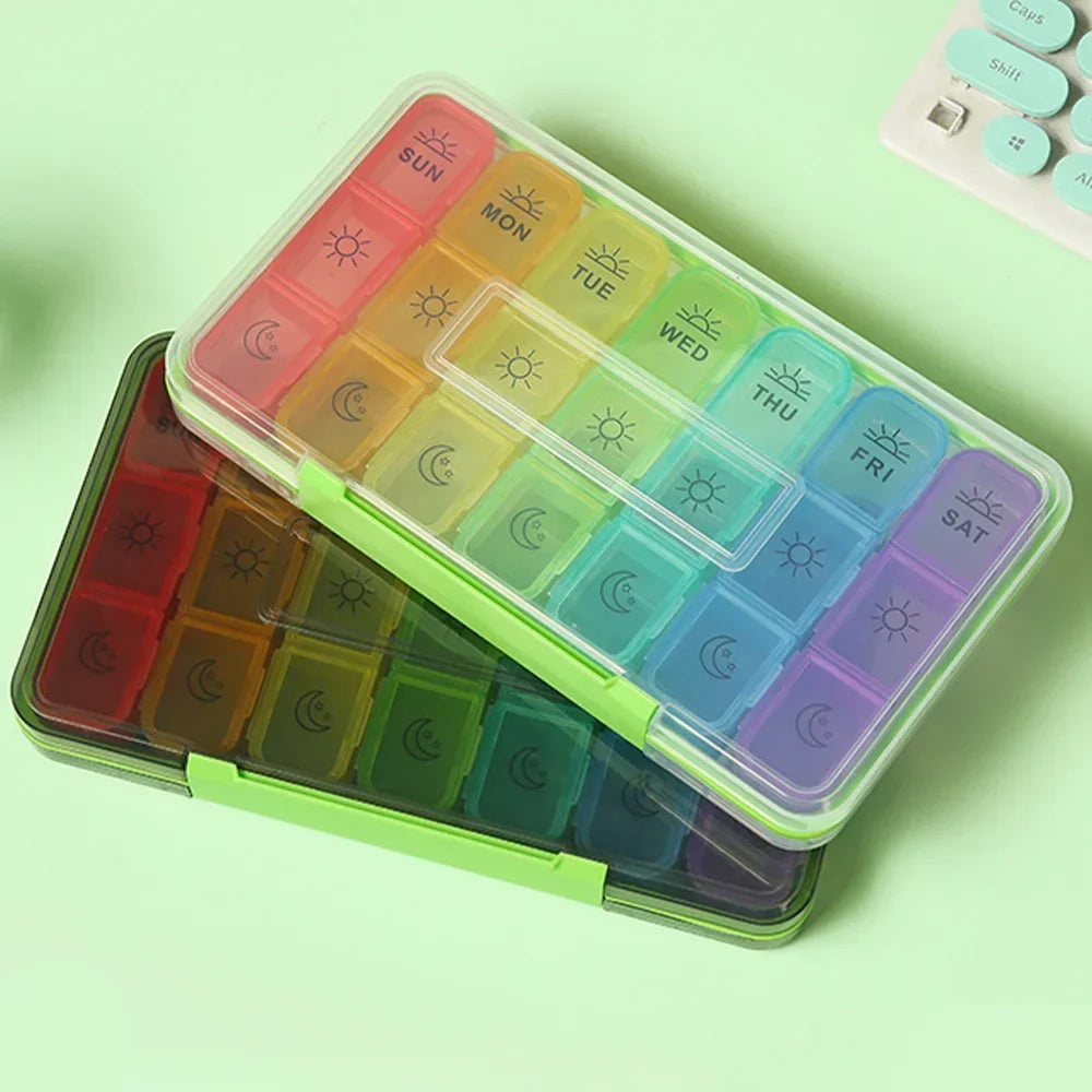 1 Set Pill Box 7 Days Medicine Storage Box 21 Grids 3 Times One Day Portable Travel Weekly Pill Organizer Medicine Organizer
