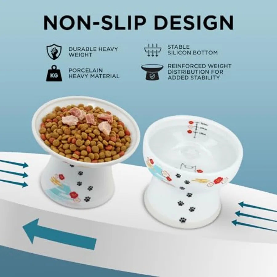 Raised Cat Food And Water Bowl Ceramic Elevated Design