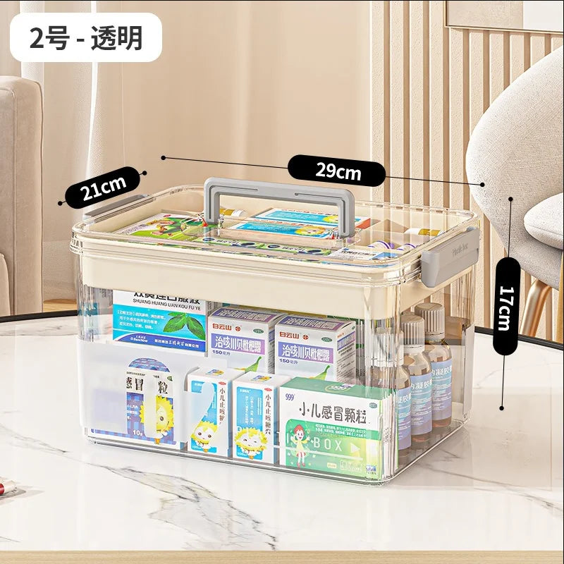 Household transparent large-capacity storage box, family medical box, multi-layer medicine box, portable medicine storage box