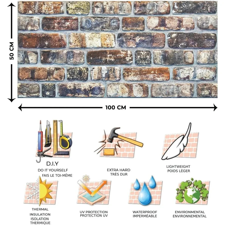 3D Wall Panels Faux Brick - Multicolored Stone Look Cladding with Styrofoam Facing for Living Room Kitchen Bathroom Balcony Bed
