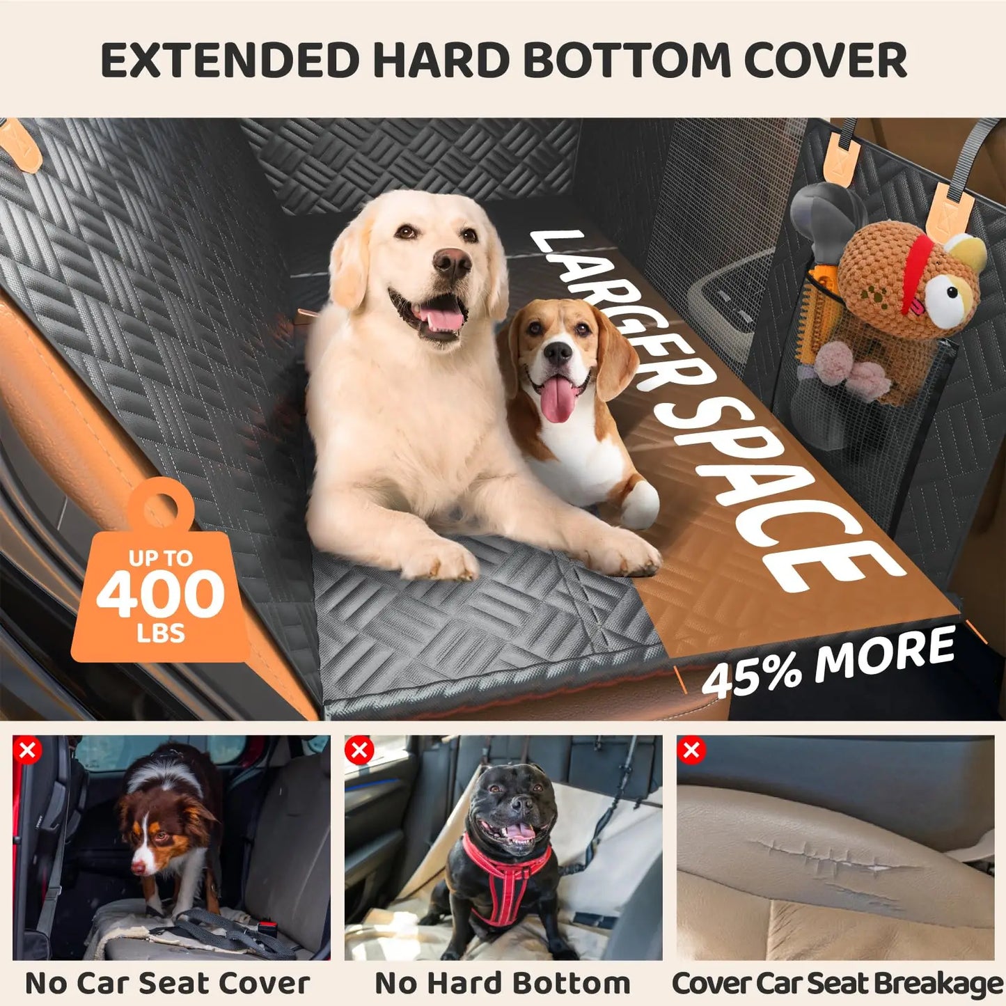 Car Rear Seat Dog Hammock Cover 600D Heavy Duty Extender
