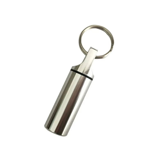 Aluminum Waterproof Pill Box Cases with Sealed Storage, Flat Head, Round Alloy Cartridge and Keychain for Vitamin Fish Oils