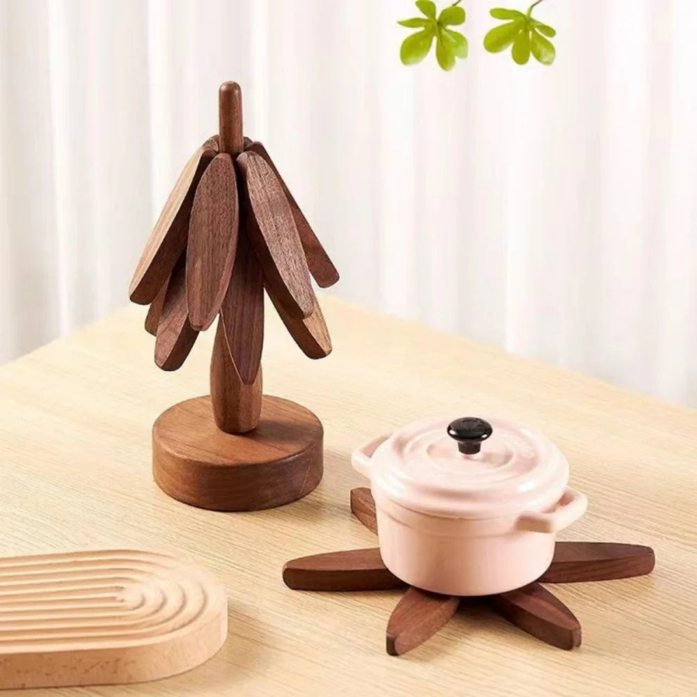 4PCS Tree Design Stand Wooden Trivets Decorative Anti Scald Heat Resistant Table Mat Coaster Wood Placemats Pot