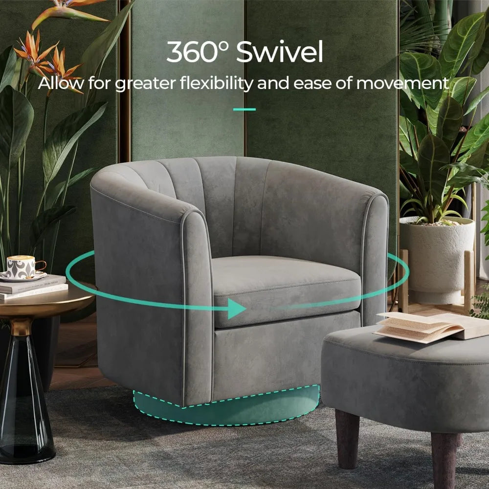 Velvet Modern Swivel Accent Chair With Ottoman Set