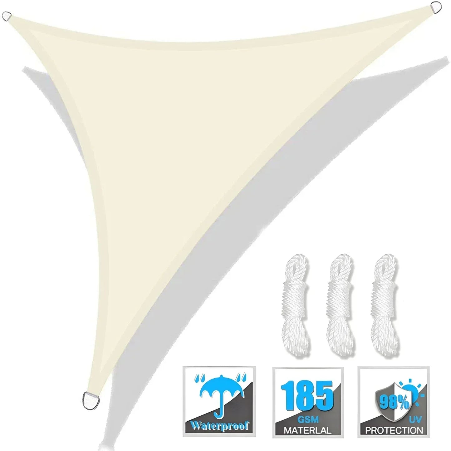 Triangle Sun Shade Sail Canopy UV Block Sunsail With Rope