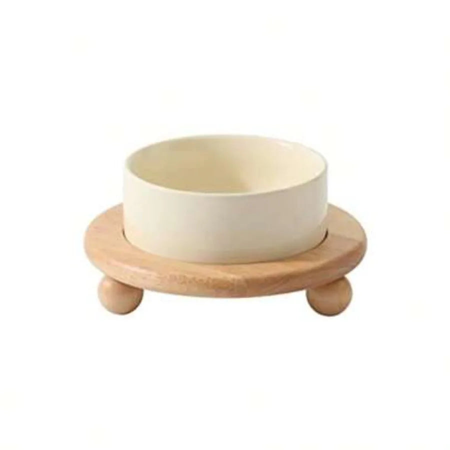 Elevated Cat Bowl With Wooden Stand Stainless Steel Non Slip
