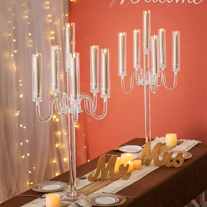 Acrylic Candle Holder Centerpiece Six Arm LED Wedding Decor