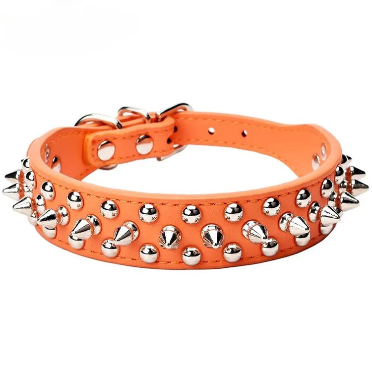 Adjustable Leather Pet Dog Collar Neck Strap Supplies PU Leather Punk Rivet Spiked Dog Collar Pet Collars for Small Dog Cat
