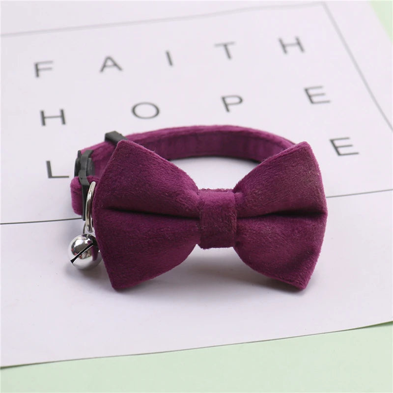 Cat Bow Bell Collar Adjustable Velvet Pet Accessory For Cats