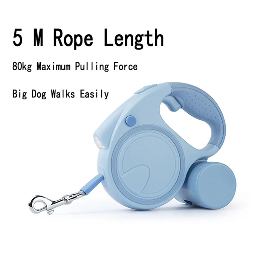 Retractable Dog Leash With Led Lights 5M Nylon Garbage Bag