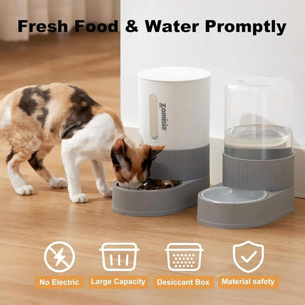 Cat Feeder And Water Dispenser Two Pack With Stainless Bowl
