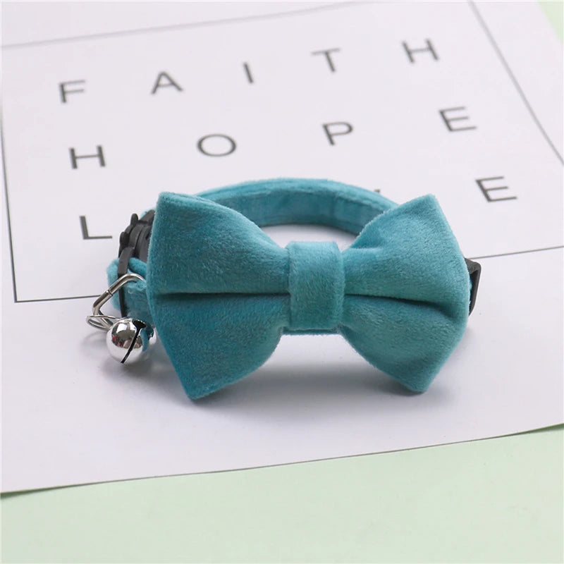Cat Bow Bell Collar Adjustable Velvet Pet Accessory For Cats