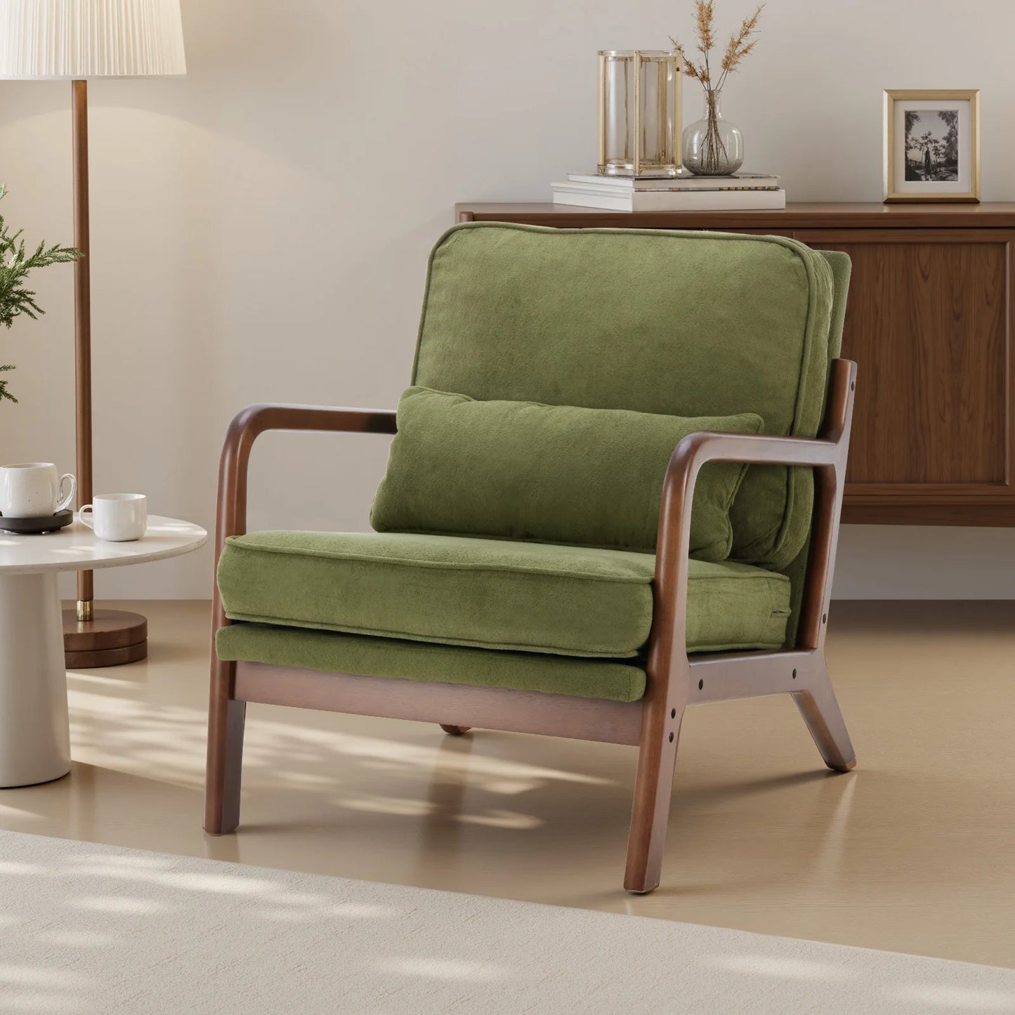 JHK Mid Century Modern Wood Frame Accent Chair With Armrests