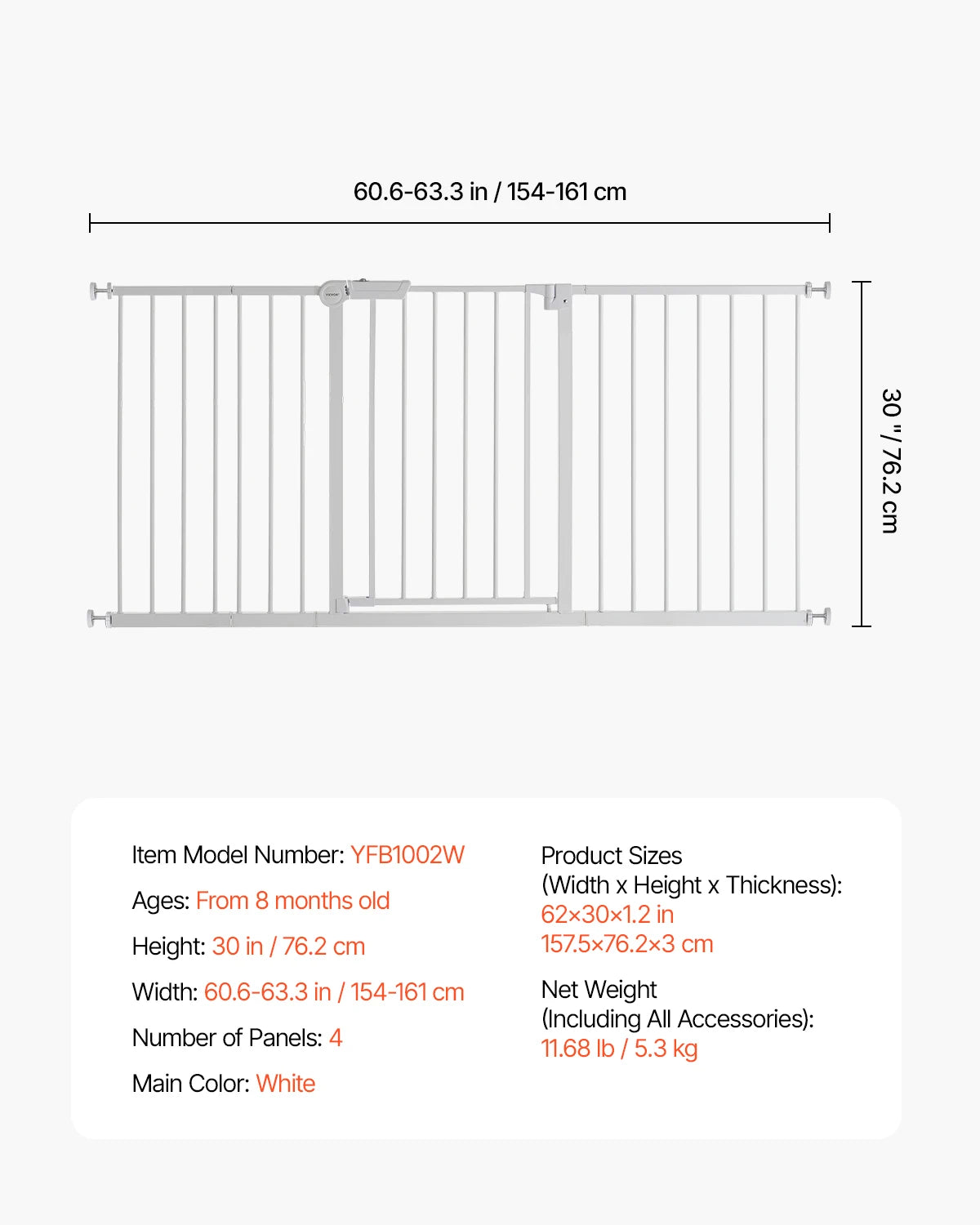 SucceBuy Baby Gate 28/30/36 Inches High Dog Gate Easy Step Walk Thru Child Pet Security Pressure Mount Kit Wall Cups Doorways