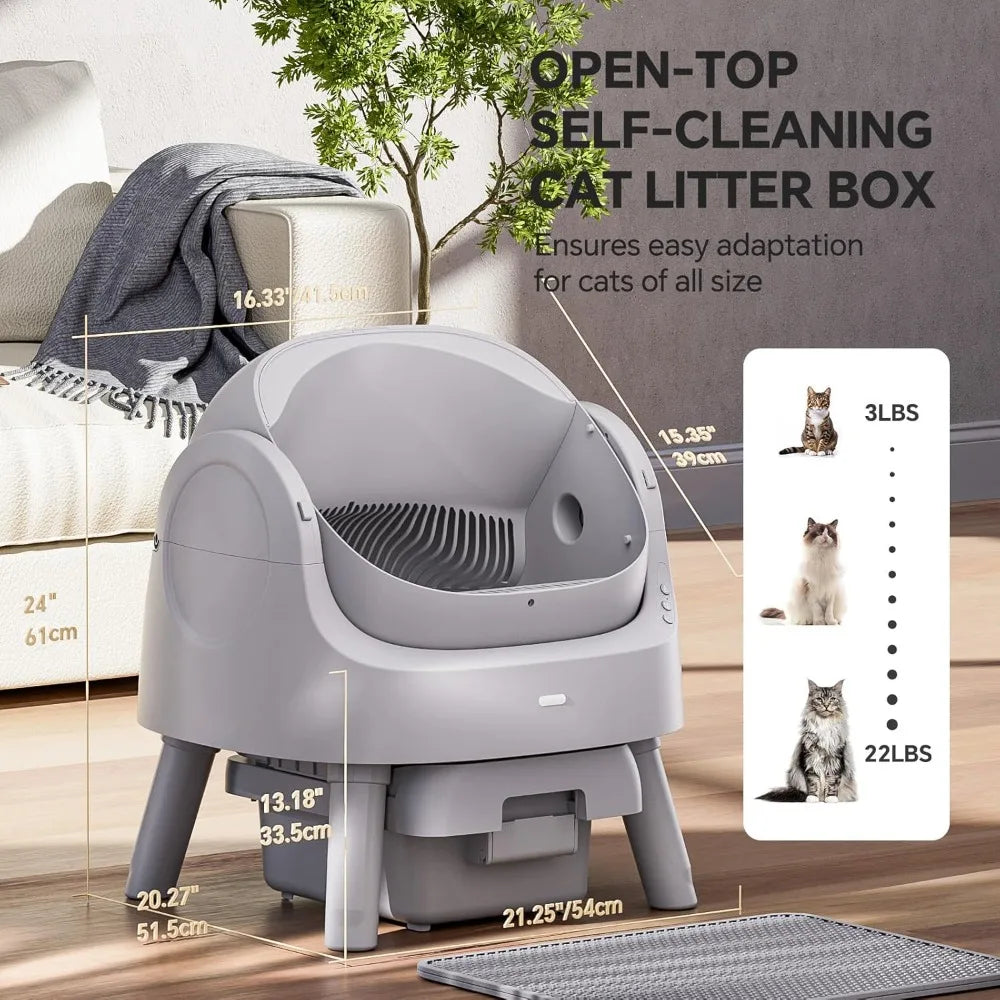 Self Cleaning Cat Litter Box Open-Top Automatic For Multiple Cats