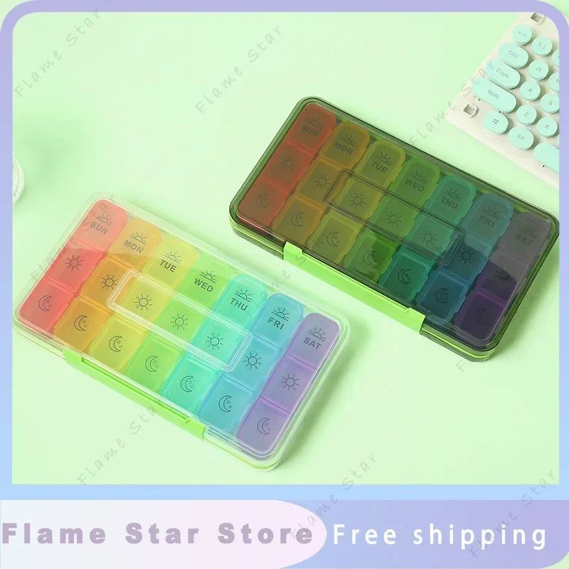 1 Set Pill Box 7 Days Medicine Storage Box 21 Grids 3 Times One Day Portable Travel Weekly Pill Organizer Medicine Organizer