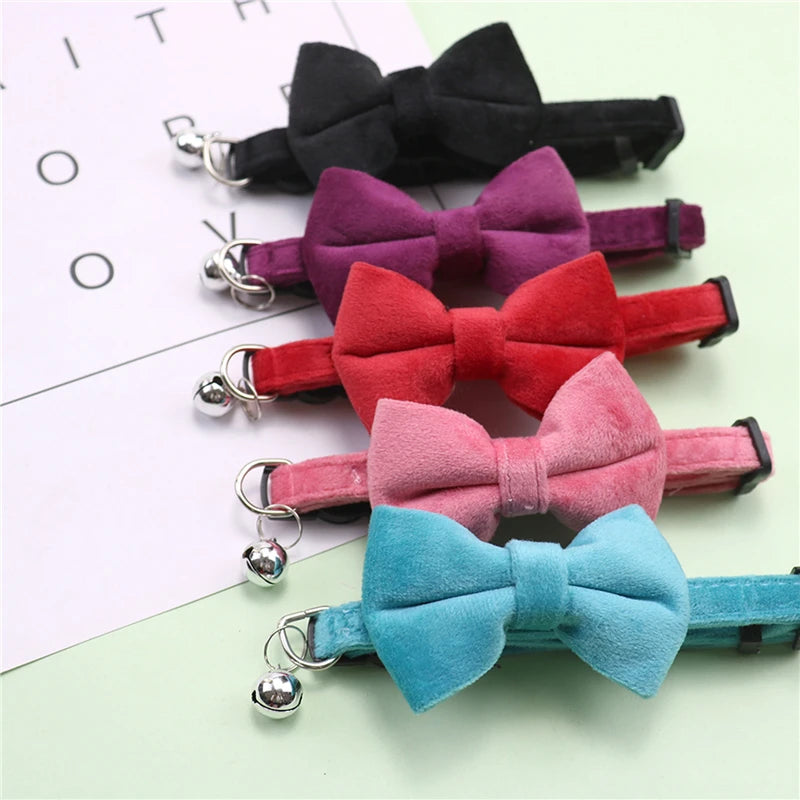 Cat Bow Bell Collar Adjustable Velvet Pet Accessory For Cats