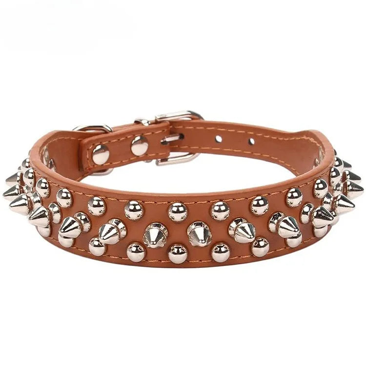 Adjustable Leather Pet Dog Collar Neck Strap Supplies PU Leather Punk Rivet Spiked Dog Collar Pet Collars for Small Dog Cat