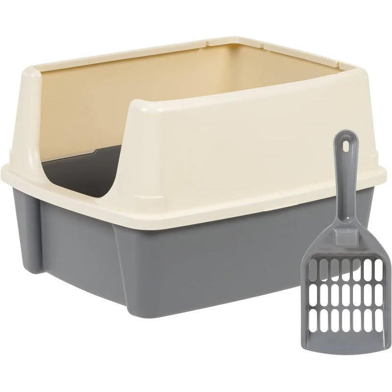 Cat Litter Box With High Sides Open Top And Scoop