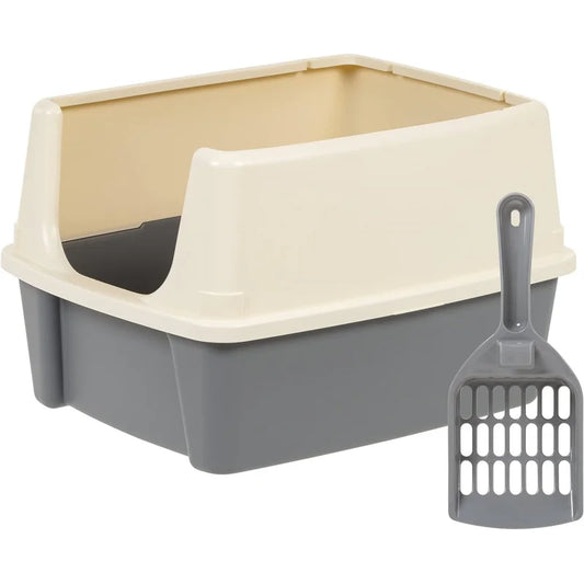 Cat Litter Box With High Sides Open Top And Scoop