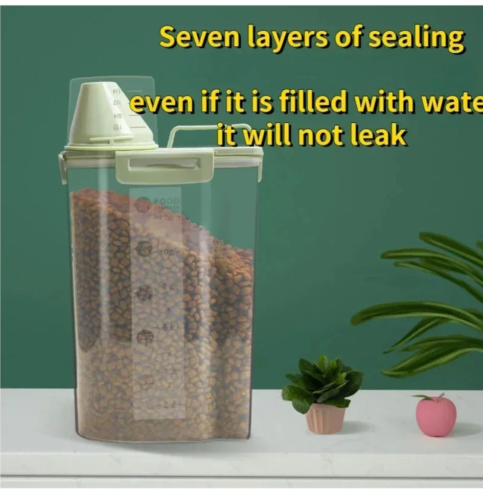 MoistureProof Plastic Dog Cat Food Storage Jar With Measuring Cup