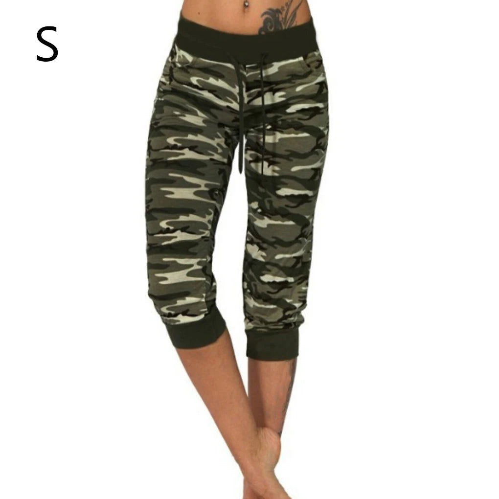 Camouflage Women Yoga Pants Cotton Blend Breathable Adjustable Waist