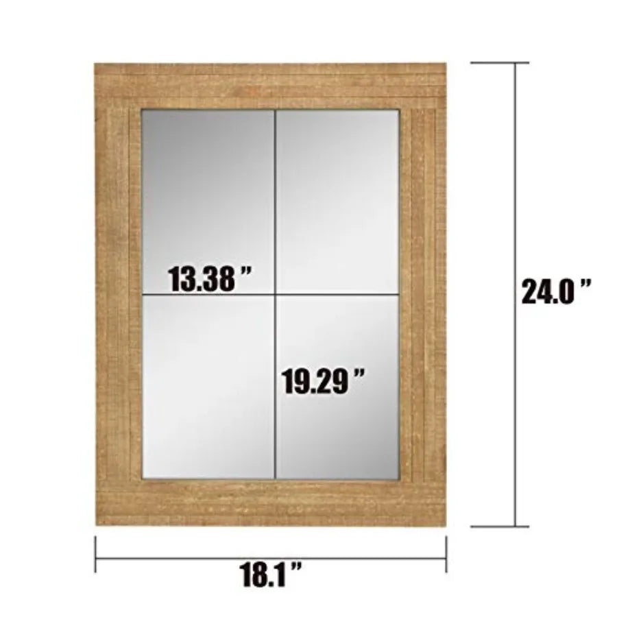 Natural Wood Frame Wall Mirror With Hanging Brackets Rustic Decor