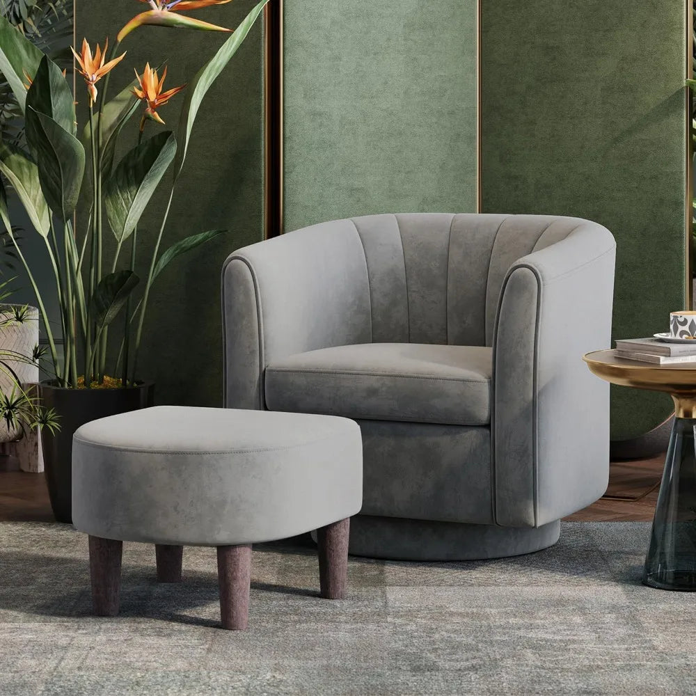 Velvet Modern Swivel Accent Chair With Ottoman Set
